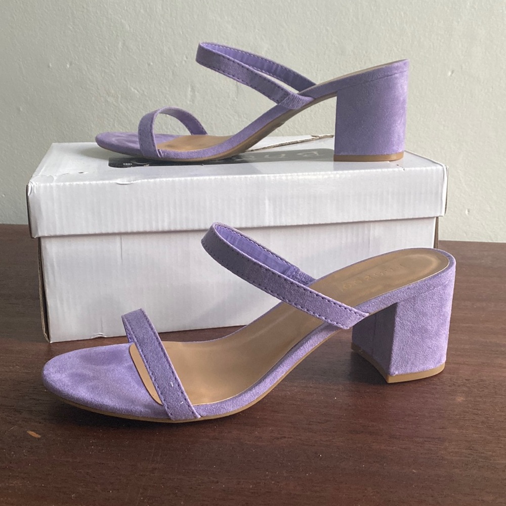 Purple faux suede sandals
